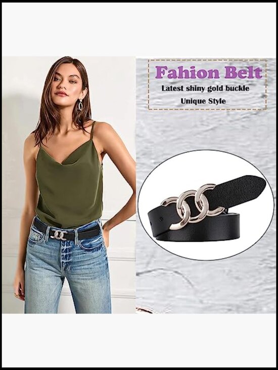 Real Leather Belt with Gold Buckle for Women Adjustable Dress Pants main image 6